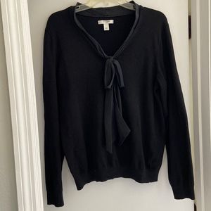 Liz Claiborne Black Sweater with Black Sash/Bow Size Large